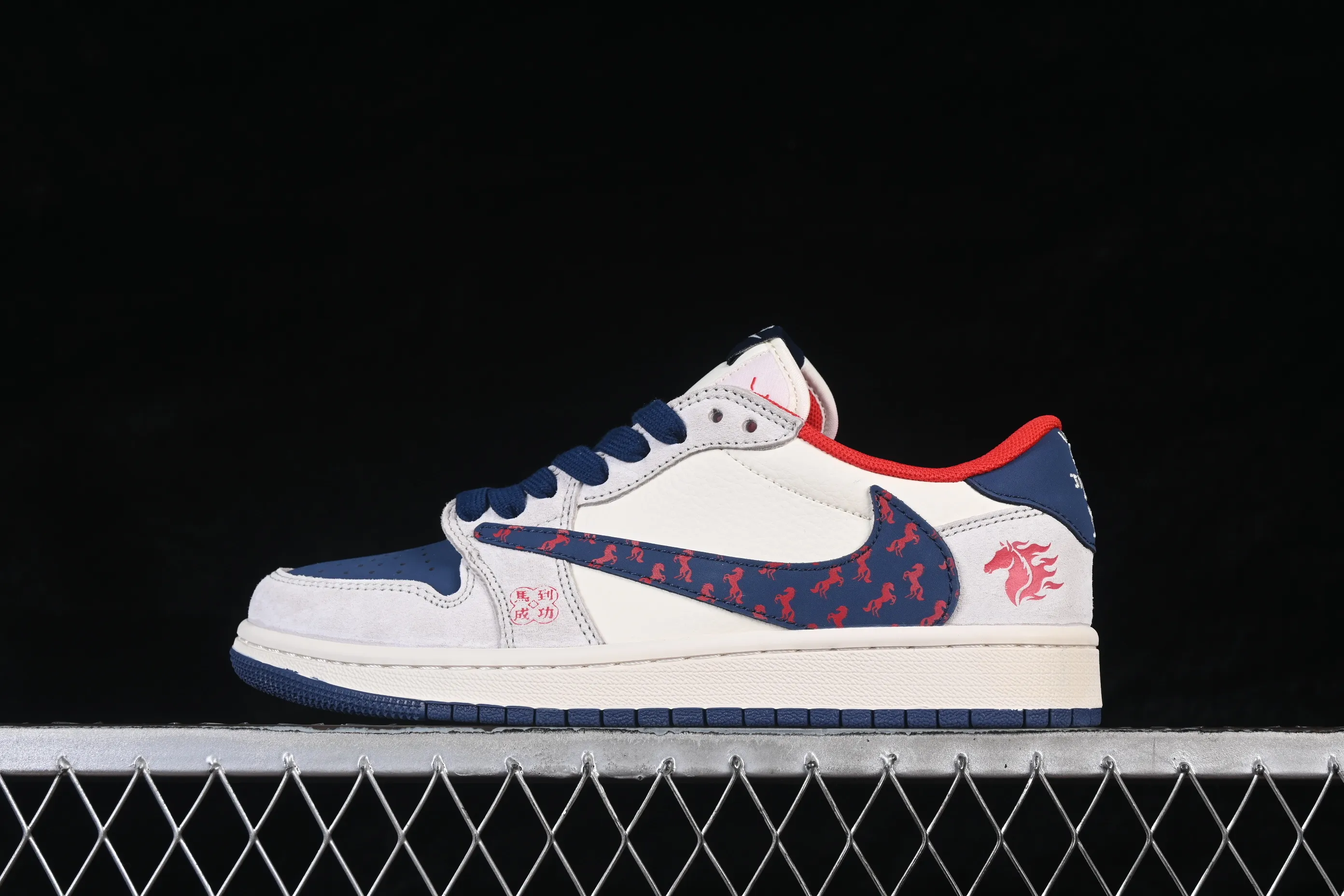 All categories Air Jordan Jordan series basketball shoes Air Jordan 1 Low High-end customized low-top sneakers Air Jordan 1 Low AJ1 Joe 1 Year of the Horse limited edition red and blue contrast high-end customized low-top retro basketball shoes DX5688-003